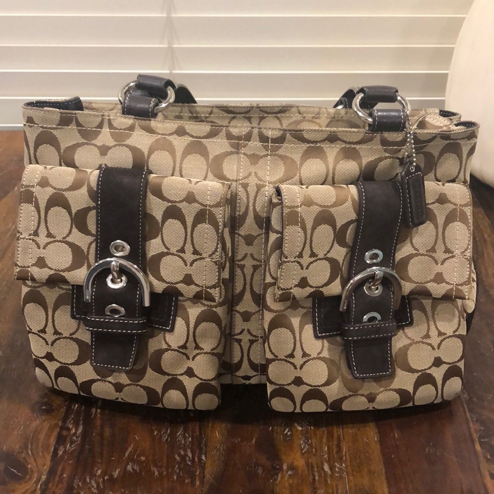 Coach Two Front Pockets Signature C Satchel